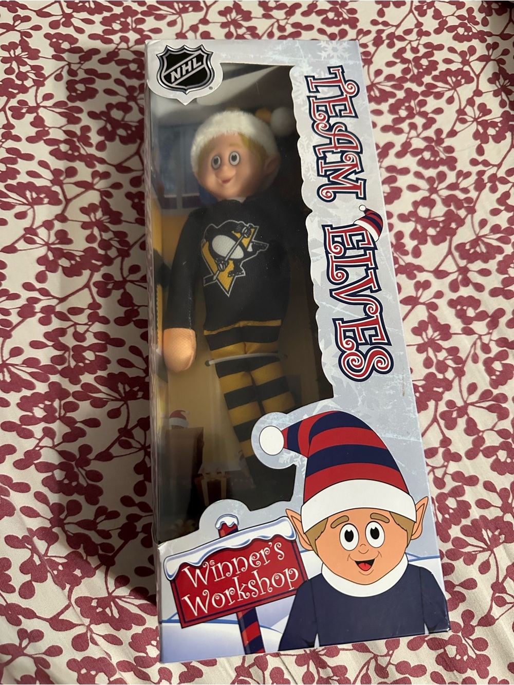 NHL Plush Elf in Black & Yellow Pittsburgh Penguins Logo Sweater